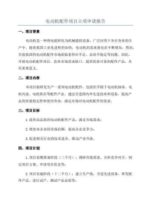 电动机配件项目立项申请报告