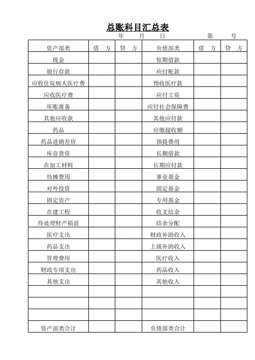 总账科目汇总表