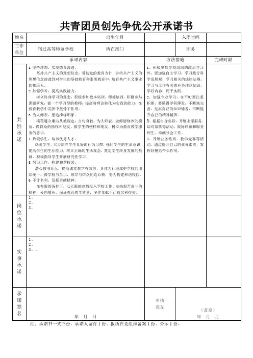 共青团员承诺书