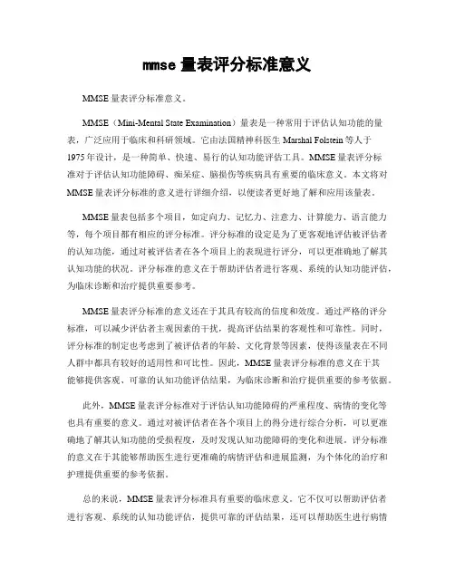 mmse量表评分标准意义