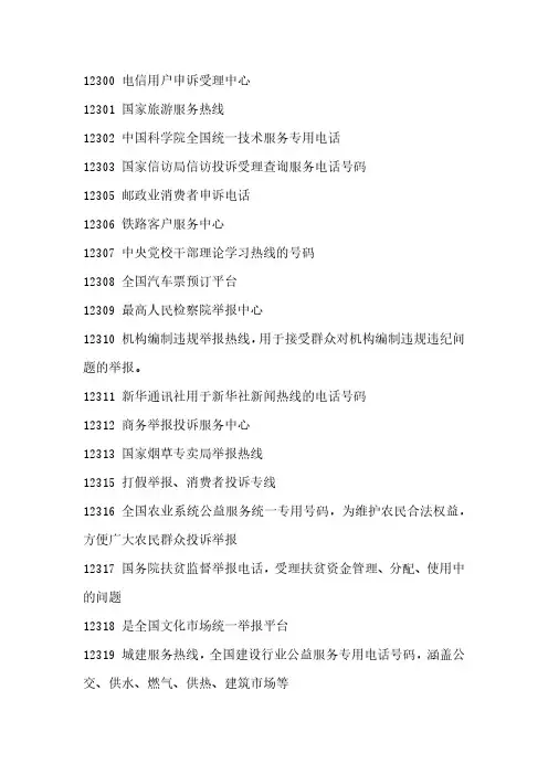99个“123开头热线 ”号码大全