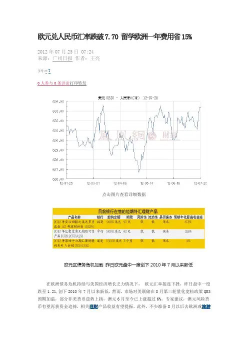 欧元兑人民币汇率跌破7