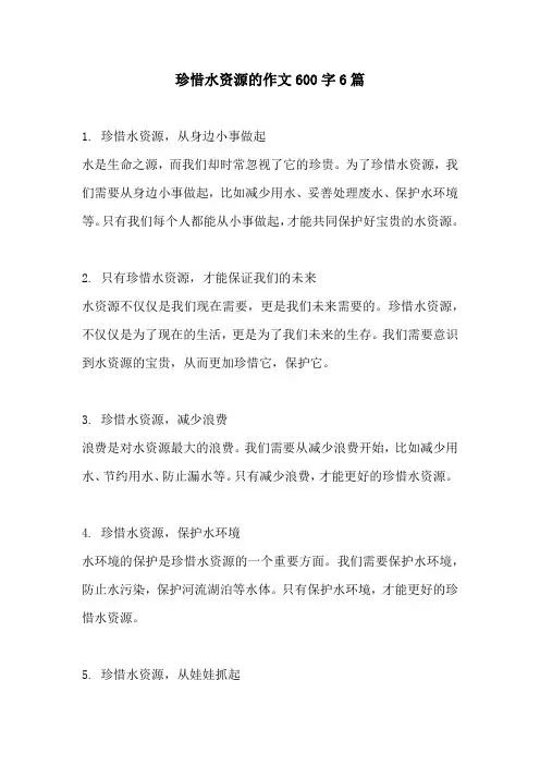 珍惜水资源的作文600字6篇