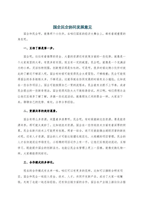 国企民企协同发展意见