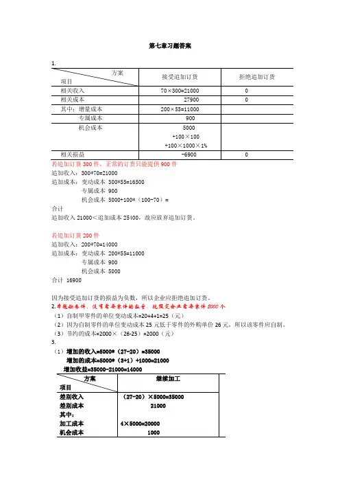 成本会计第七章练习题答案