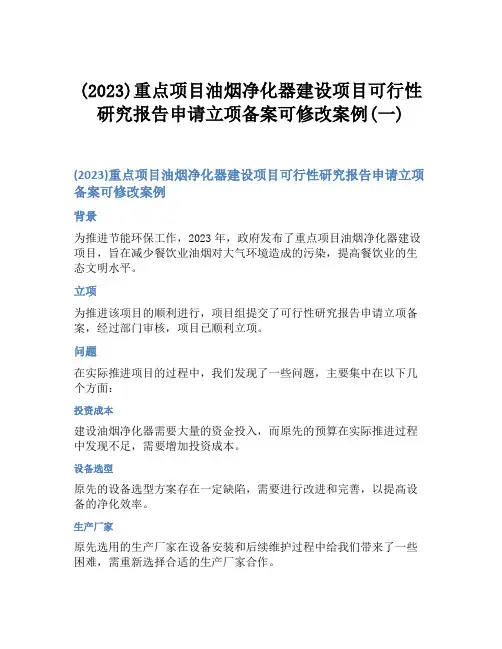 (2023)重点项目油烟净化器建设项目可行性研究报告申请立项备案可修改案例(一)