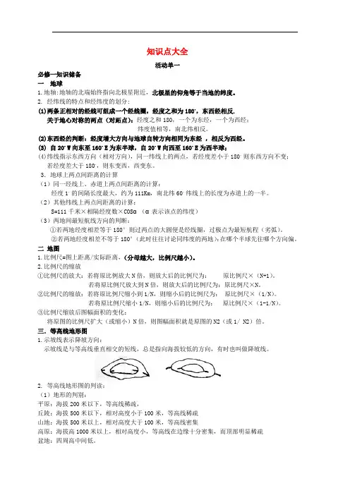高中地理 知识点大全 湘教版必修1