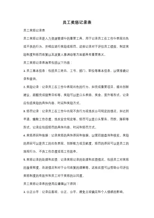 员工奖惩记录表
