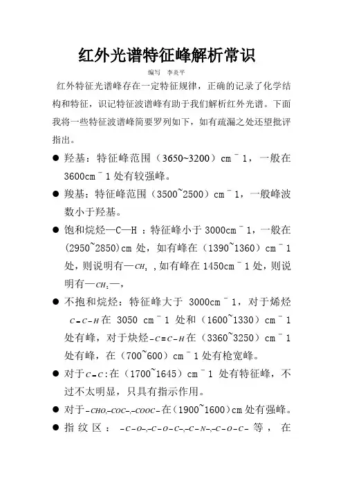 红外光谱特征峰解析常识