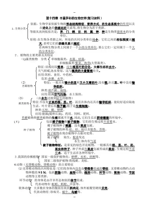 八年级上册生物复习提纲(苏教版)