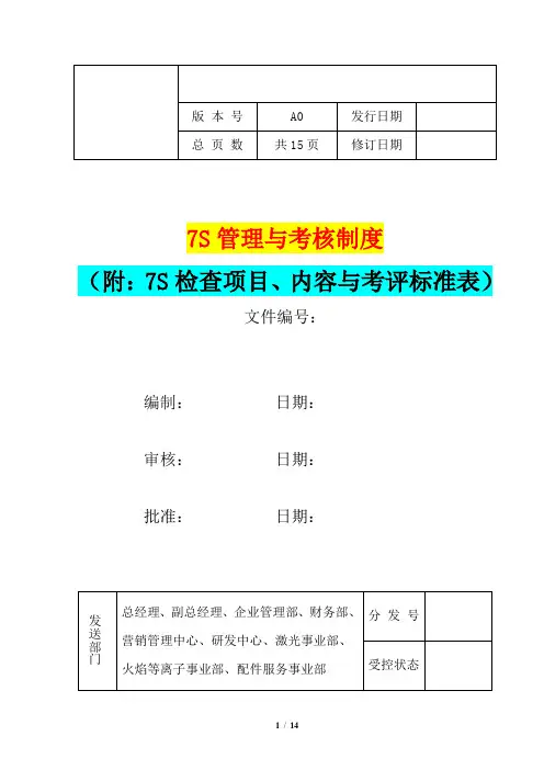 7S管理与考核制度(附：7S检查项目、内容与考评标准表)