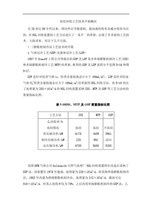 轻烃回收工艺技术发展概况
