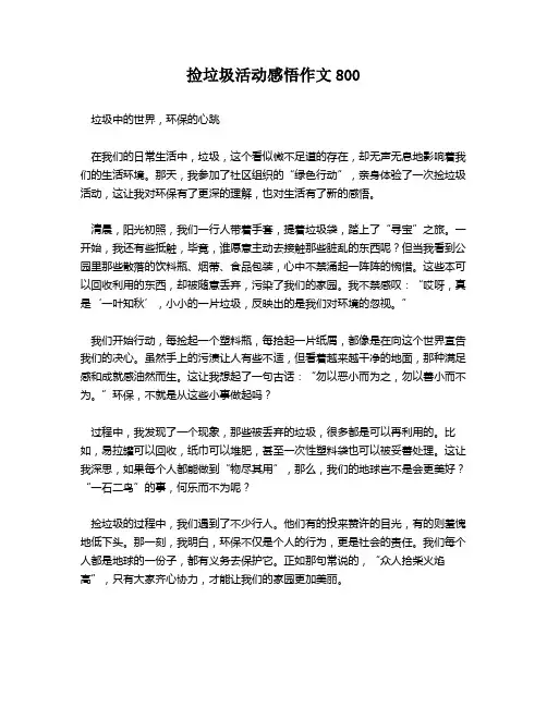 捡垃圾活动感悟作文800