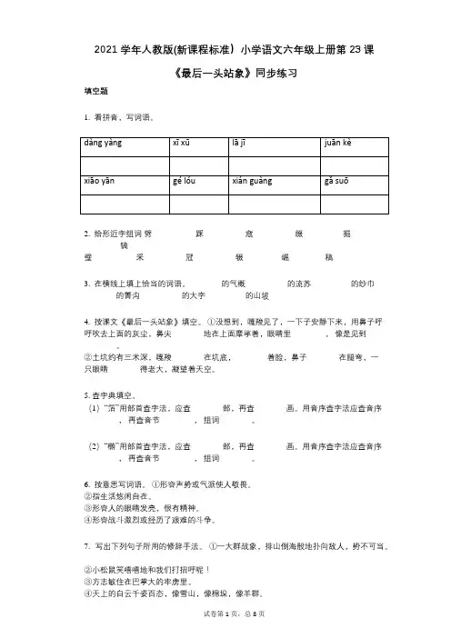 小学语文-有答案-人教版(新课程标准)小学语文六年级上册第23课《最后一头站象》同步练习