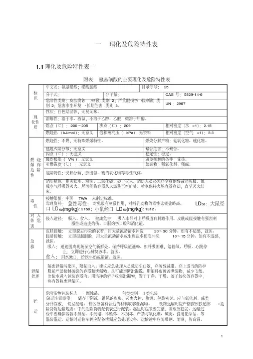常用危险化学品的理化及危险特性表汇总