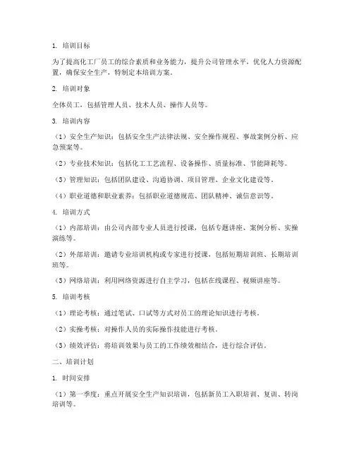 化工厂培训方案及培训计划