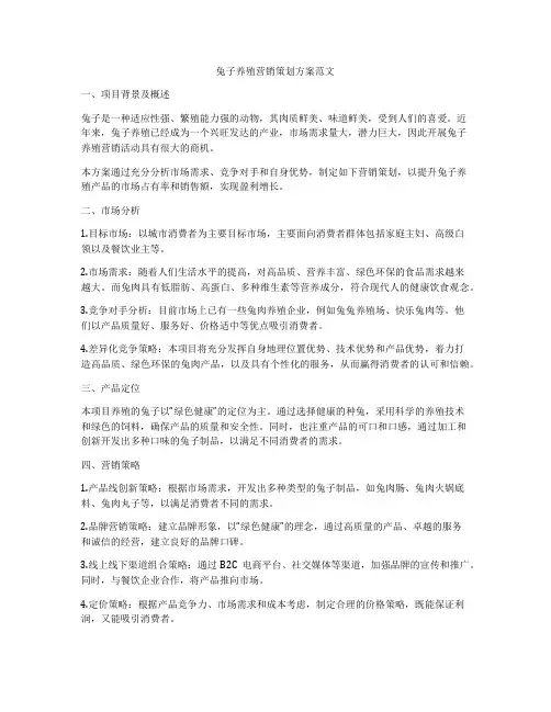 兔子养殖营销策划方案范文