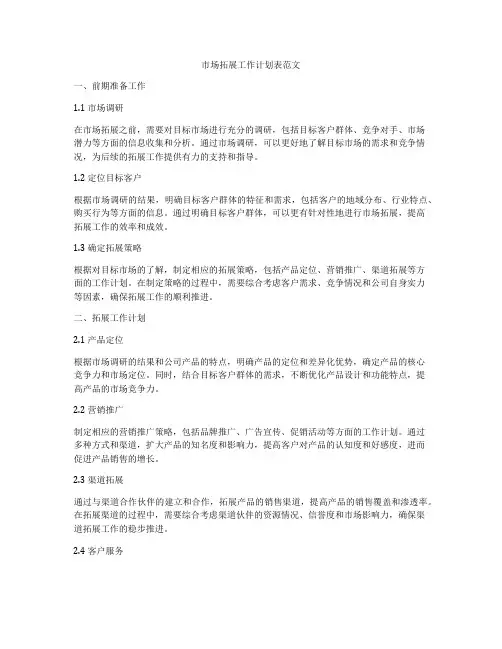 市场拓展工作计划表范文