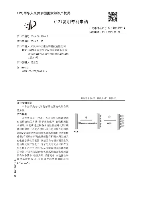 【CN109799277A】一种基于光电化学传感器检测有机磷农残的方法【专利】