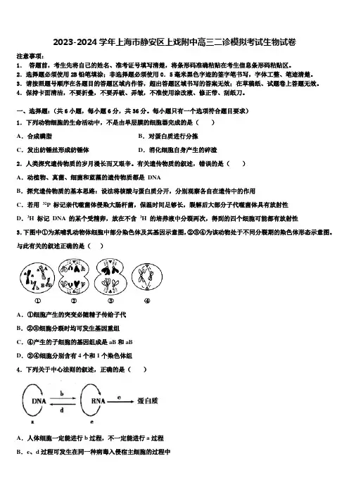 2023-2024学年上海市静安区上戏附中高三二诊模拟考试生物试卷含解析