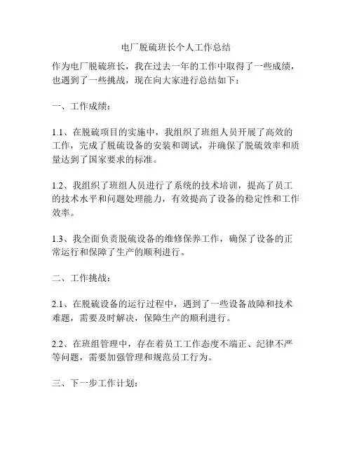 电厂脱硫班长个人工作总结