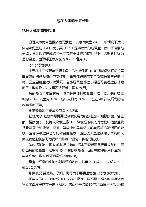 钙在人体的重要作用