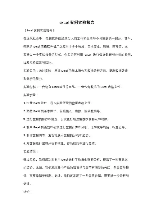 excel案例实验报告