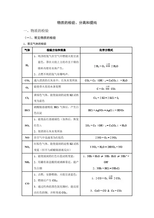 物质的检验、分离和提纯