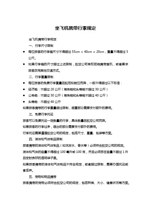 坐飞机携带行李规定