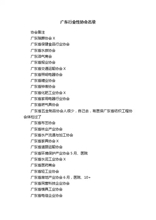 广东行业性协会名录