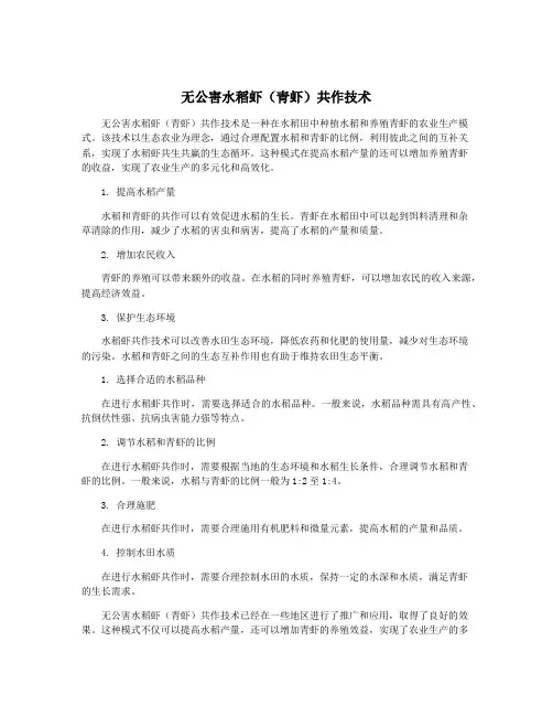 无公害水稻虾(青虾)共作技术