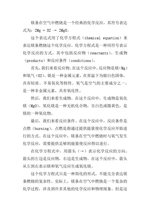 镁条在空气中燃烧符号表达式