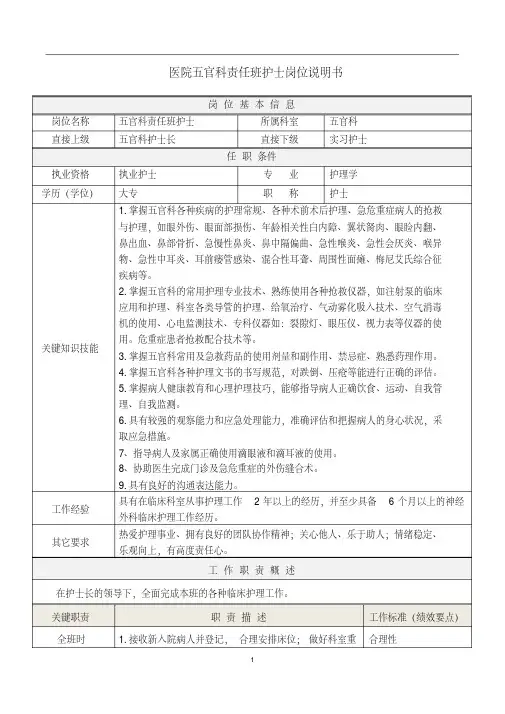 02五官科责护班岗位说明书精品