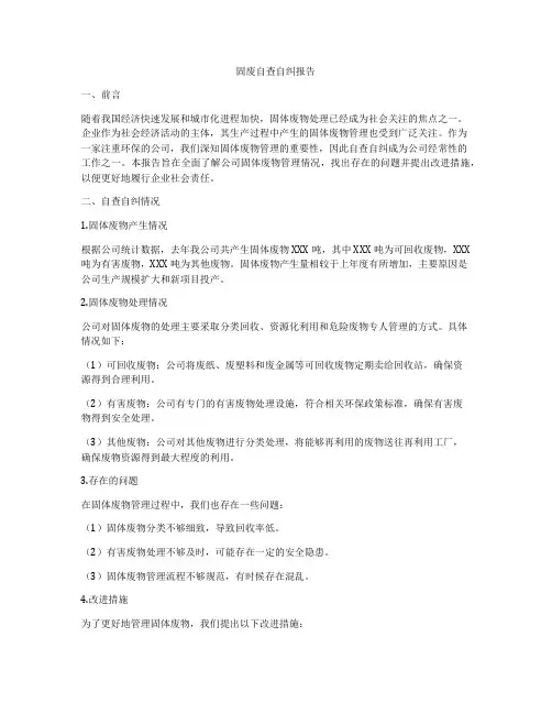 固废自查自纠报告
