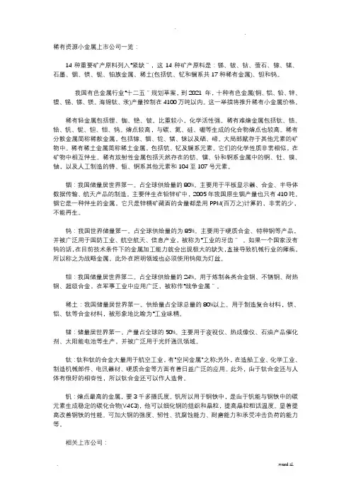 稀有金属上市公司