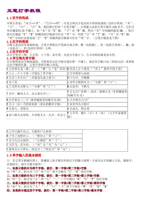 五笔打字教程(五笔字根表及口诀)