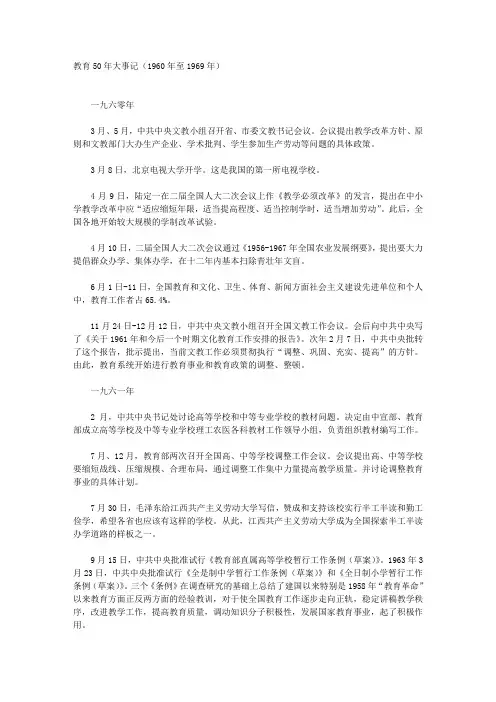 教育50年大事记(1960年至1969年)