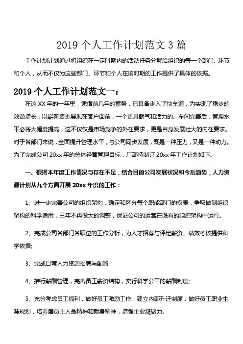 2019个人工作计划范文3篇