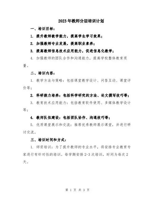 2023年教师分层培训计划