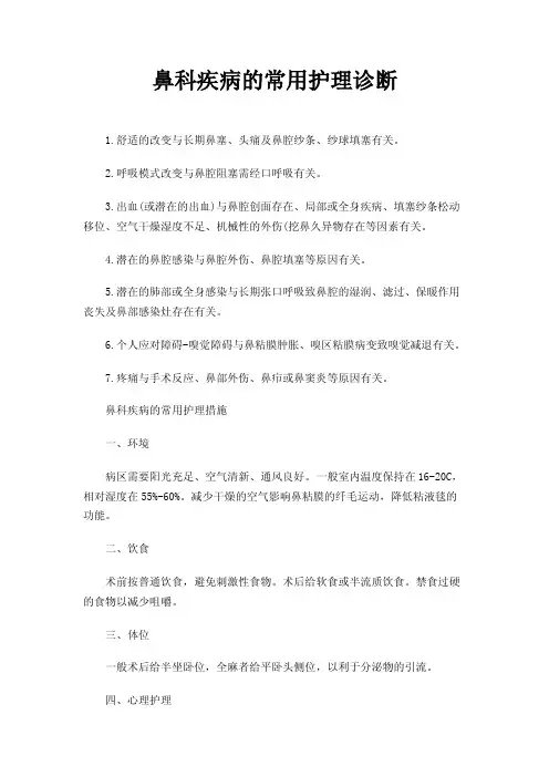鼻科疾病的常用护理诊断