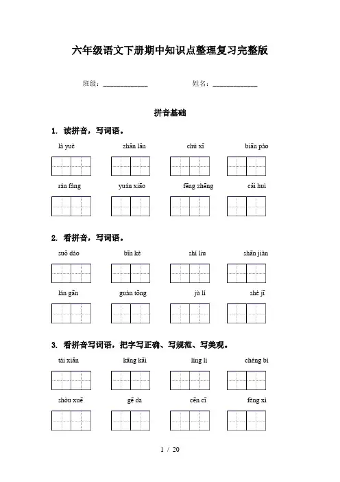 六年级语文下册期中知识点整理复习完整版