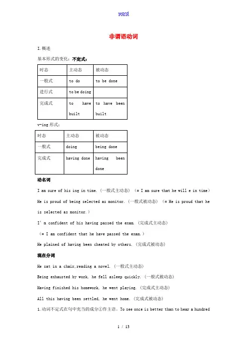 高考英语 非谓语动词详讲与精炼教案 新人教版 教案