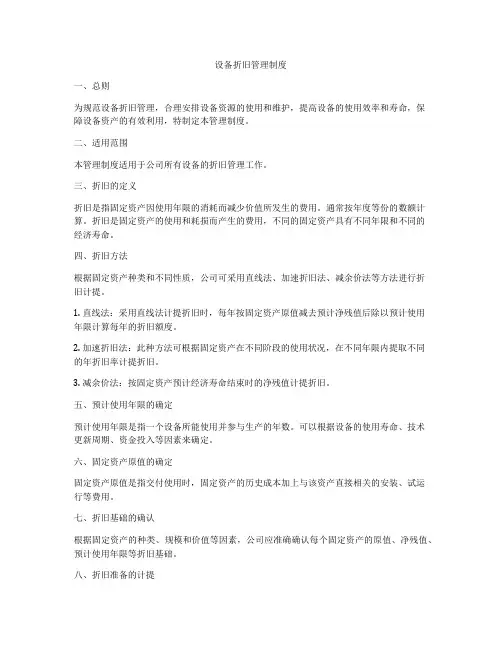 设备折旧管理制度