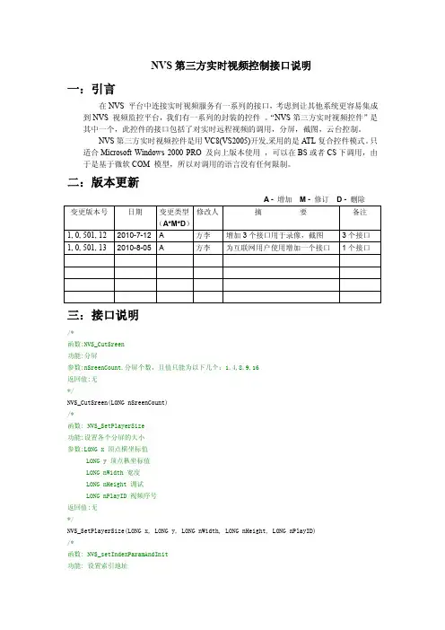 NVS第三方实时视频控制接口说明-长丰