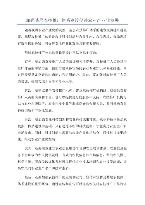 加强基层农技推广体系建设促进农业产业化发展