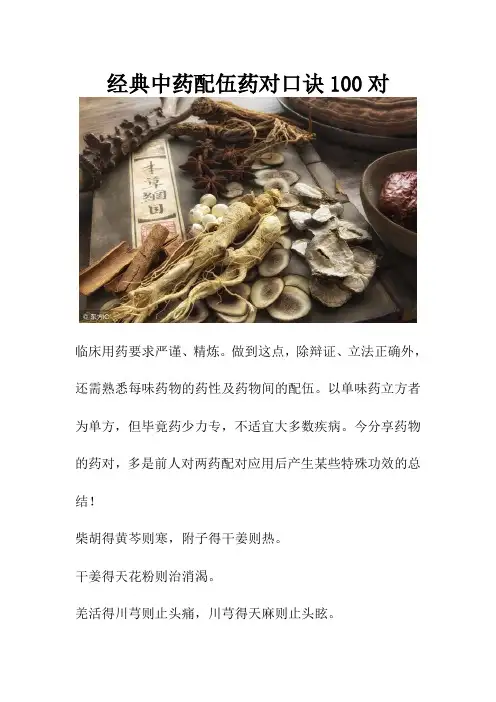 经典中药配伍药对口诀100对