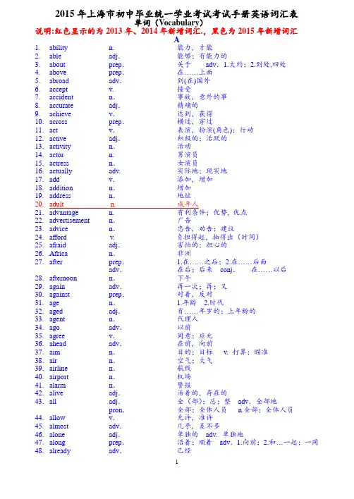2015年考试手册英语词汇表