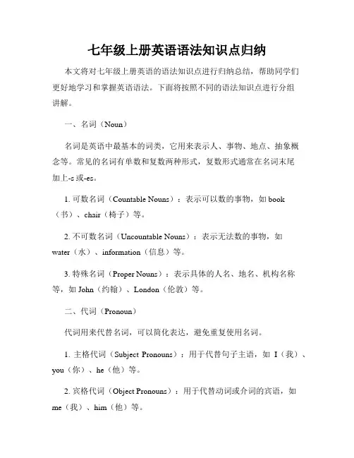 七年级上册英语语法知识点归纳