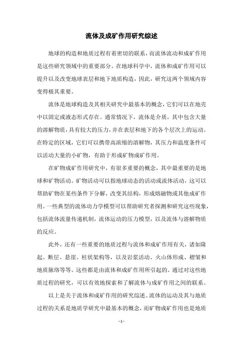 流体及成矿作用研究综述