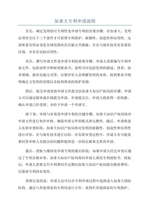 加拿大专利申请流程